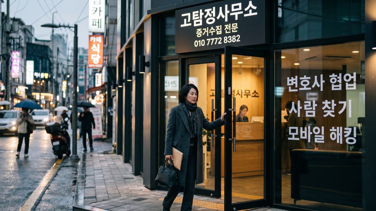 고탐정사무소에서 의뢰하고 나오는 여자